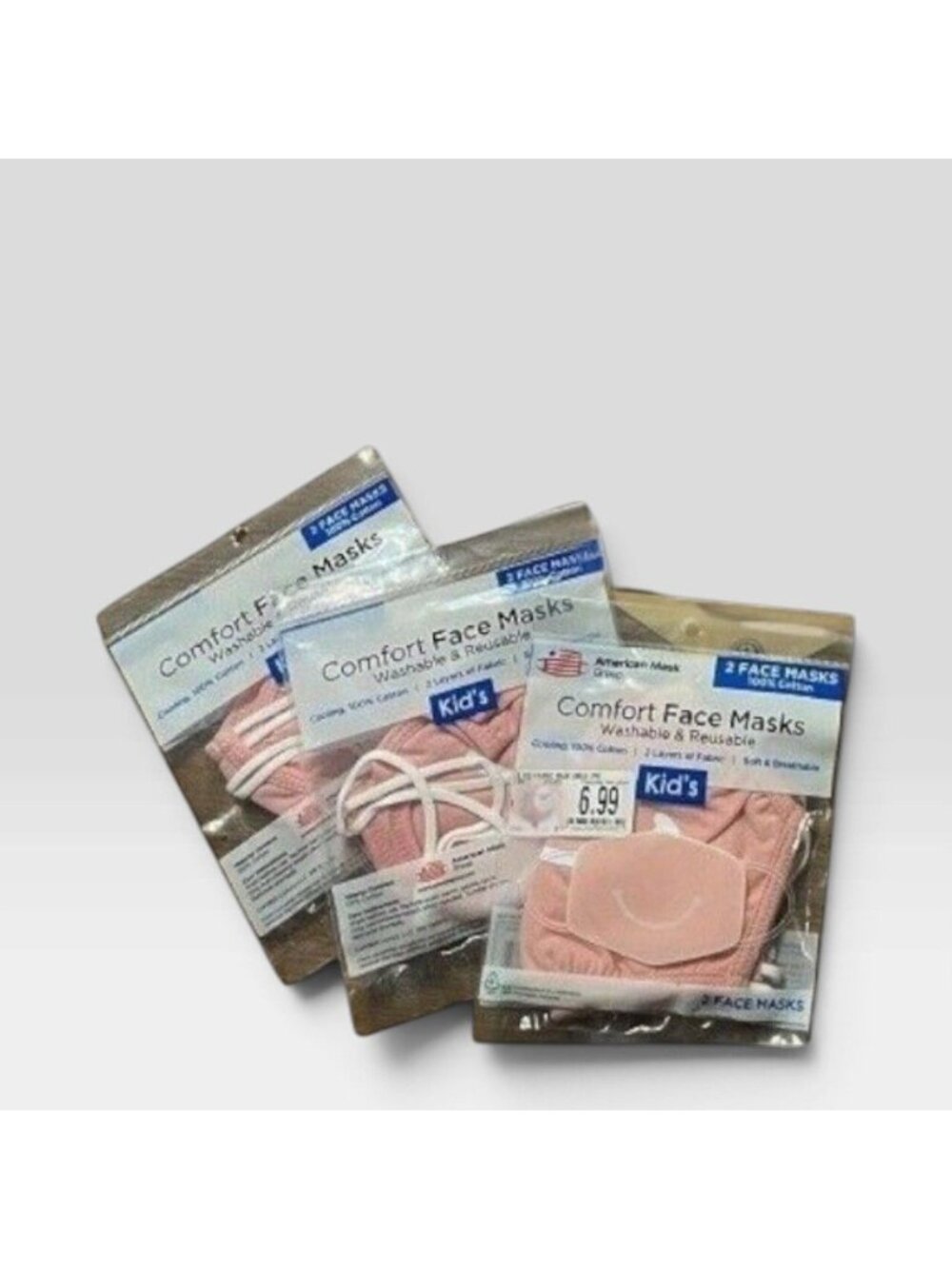 Reusable Washable Kids Pink Smiley Masks 3 Sets Adjustable New